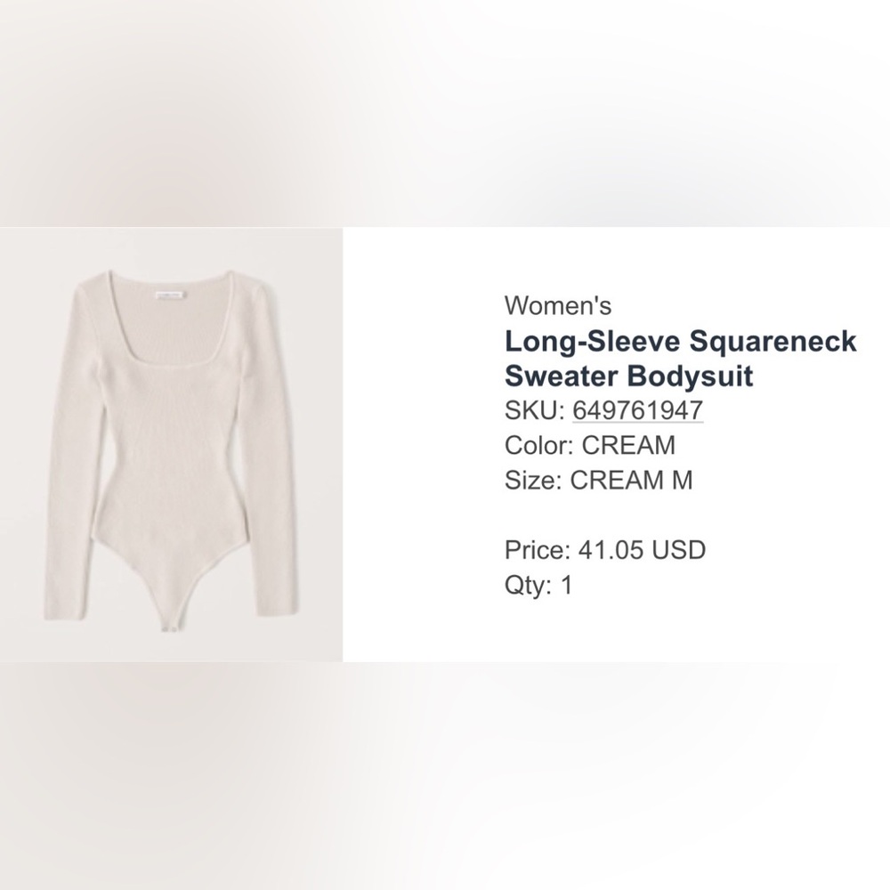 Abercrombie & Fitch Ribbed Long-Sleeve Squareneck
Sweater Bodysuit - Cream - Picture 4 of 4